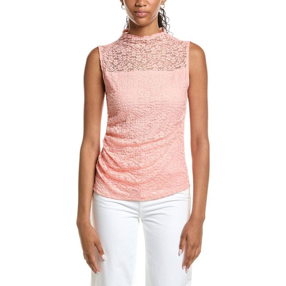 Kenneth Cole Womens Stretch Lace Drape Mock Neck Tank, Pink